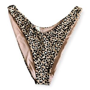 Aerie Womens leopard print high cut cheeky bikini swim bottom.
